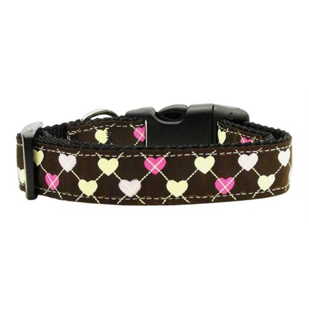 UNCONDITIONAL LOVE Argyle Hearts Nylon Ribbon Collar Brown Medium UN787865